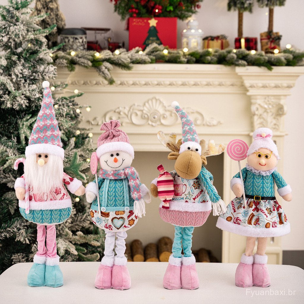 Cross-Border novo estilo enfeites de natal rosa natal retrátil boneca ornamentos Santa boneco de neve decoração da janel