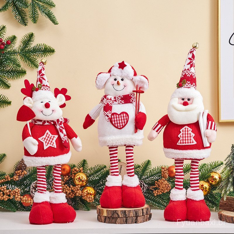 Cross-Border natal retrátil papai noel boneca camisola de malha de pernas compridas boneca de esqui decoração de janela
