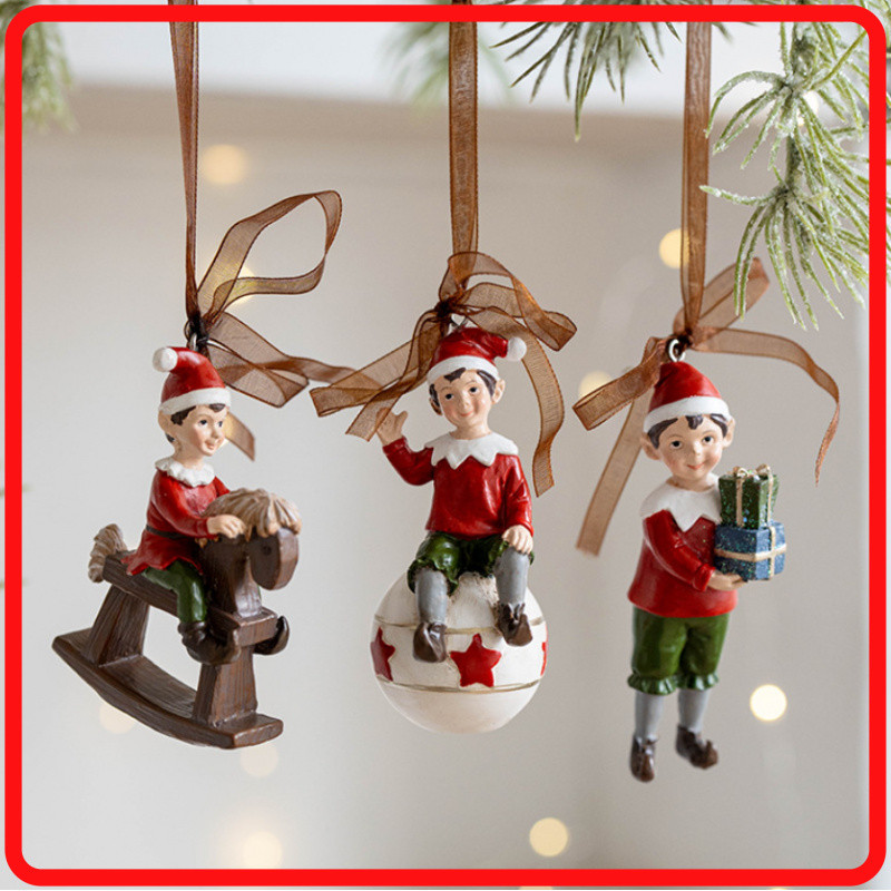 Cross border Nova Decoração De Natal Retro 3D Árvore Ornamento Presente Sino Resina Pingente