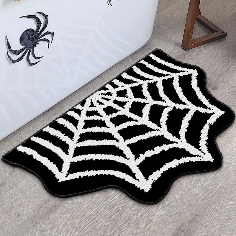 Cross-Border Halloween abóbora imitação de caxemira tapete de porta de entrada decoração de teia de aranha tapete de chã