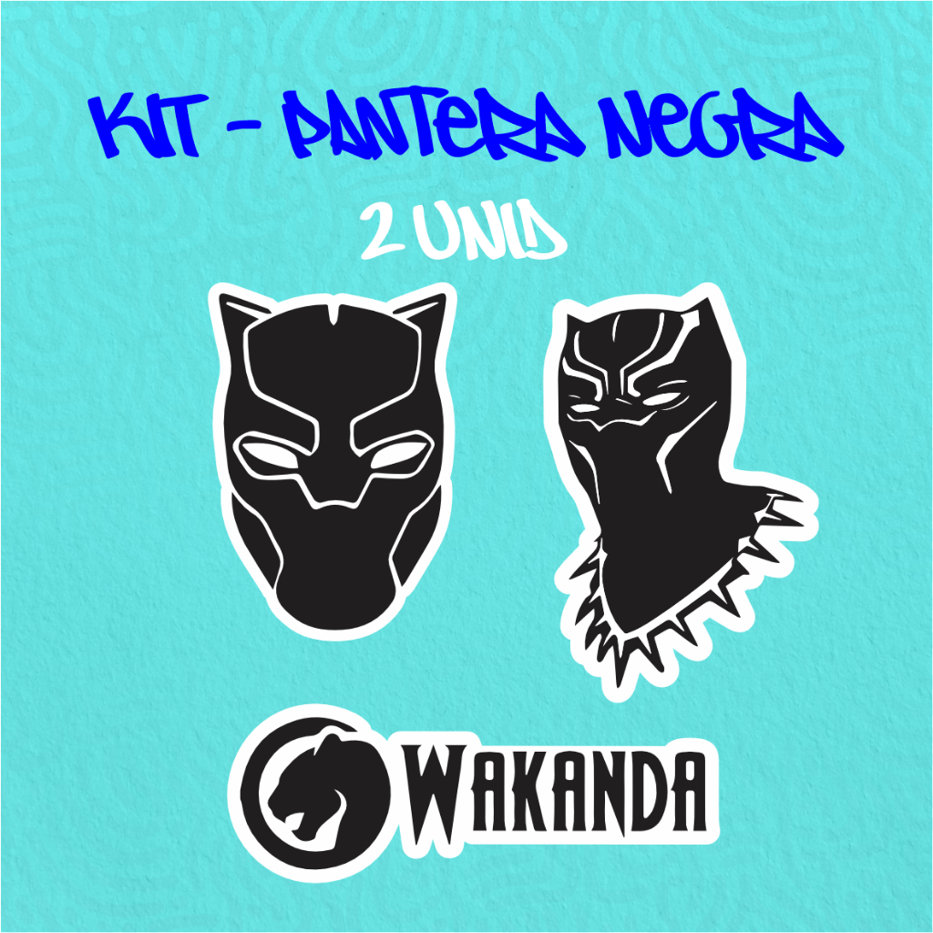 KIT - ADESIVO VINIL - PANTERA NEGRA - WAKANDA 12 - 3 unid - 10 CM  MOTO,BICICLETA,SKATE,NOTEBOOK,ESPELHO,STICKER