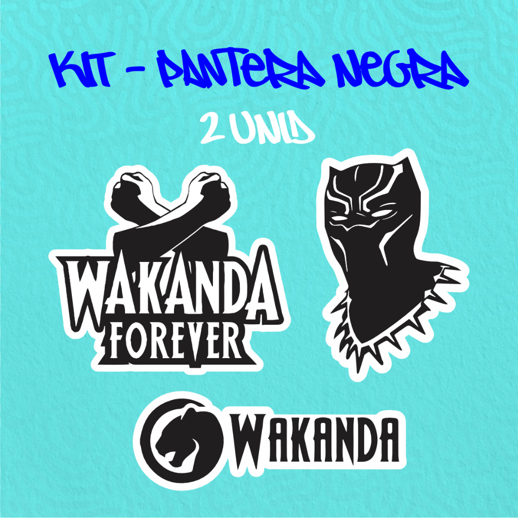KIT - ADESIVO VINIL - PANTERA NEGRA - WAKANDA 13 - 3 unid - 10 CM  MOTO,BICICLETA,SKATE,NOTEBOOK,ESPELHO,STICKER