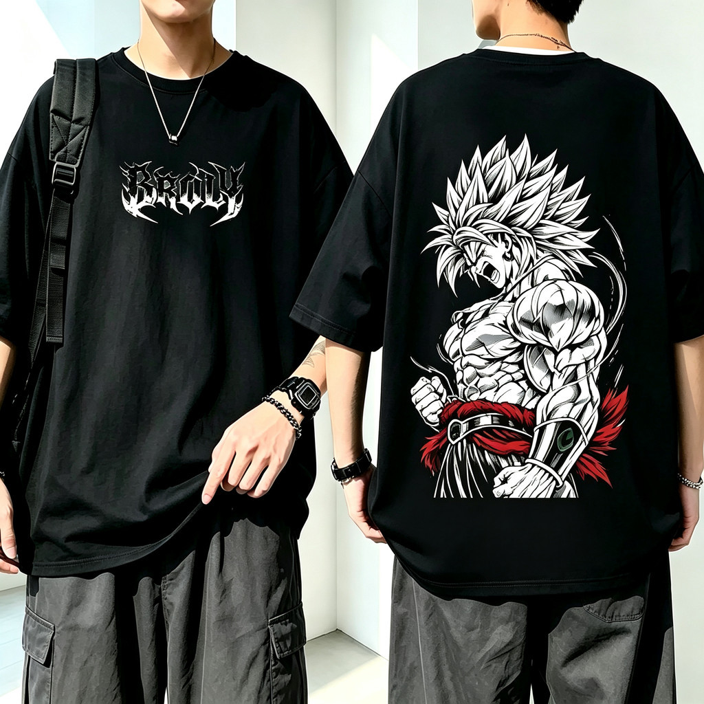 Camiseta Unissex Oversized Broly Dragon Ball Estampa Frente e Verso Anime Confortável Casual Streetwear