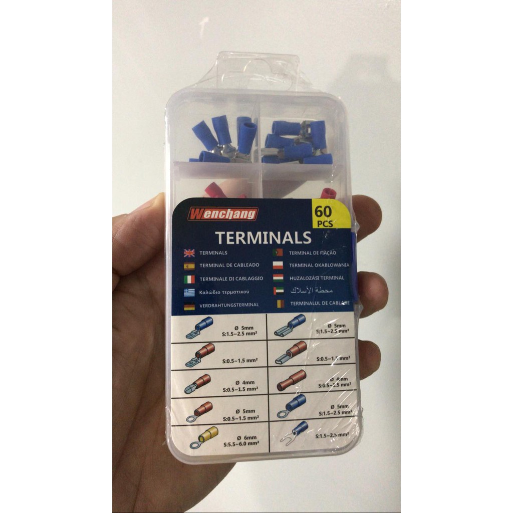 TERMINAIS COM 60 PEÇAS = TERMINAL DE FIAÇÃO / 5MM S: 1.5 ~ 2.5MM2 = 6 PEÇAS / 5MM S: 1.5 ~ 2.5MM2 = 6 PEÇAS / S: 0.5 ~ 1.5MM2 = 6 PEÇAS / S: 0.5 ~ 1.5MM2 = 6 PEÇAS / 4MM S: 0.5 ~ 1.5MM2 = 6 PEÇAS / 4MM S: 0.5 ~ 1.5MM2 = 6 PEÇAS