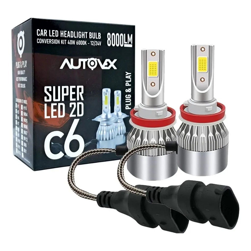 Kit Super Led C6 2d Hb4 9006 40w 8000lm Branco 12v 24v Hb4 9006 Preto / Alumínio Branco Frio 6000k