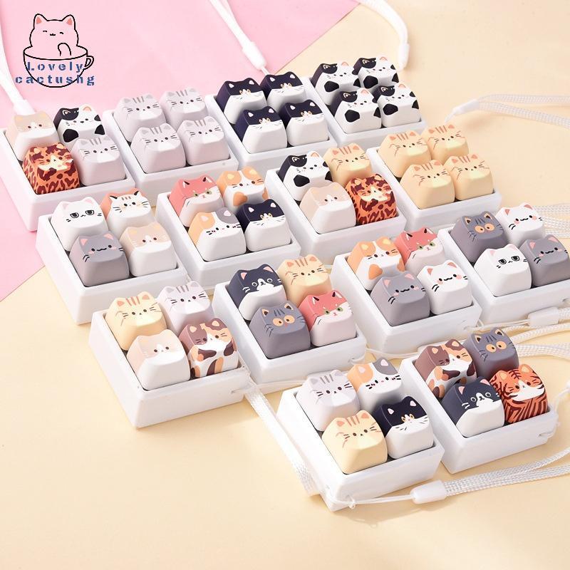 lovelycactushg Cute Cat Design Keycap Fidget Toy 4 Teclas Clier Stress Relief Mini Teclado Pingente Para Alívio Diário D