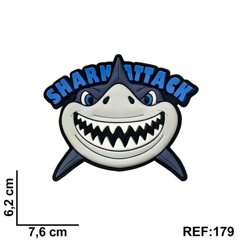 Aplique Emborrachado Kit 10 Unidades Tubarão Ataque Bravo Azul e Cinza Shark Attack para Sapatos e Artesanatos REF 179