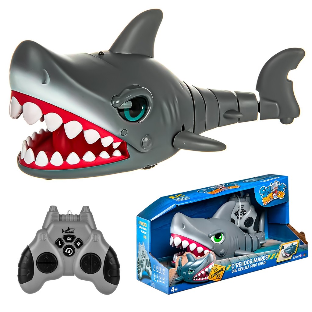 Boneco Tubarão Controle Remoto Shark Attack Com Boca Articulada E Modo Dança Musical - Multikids