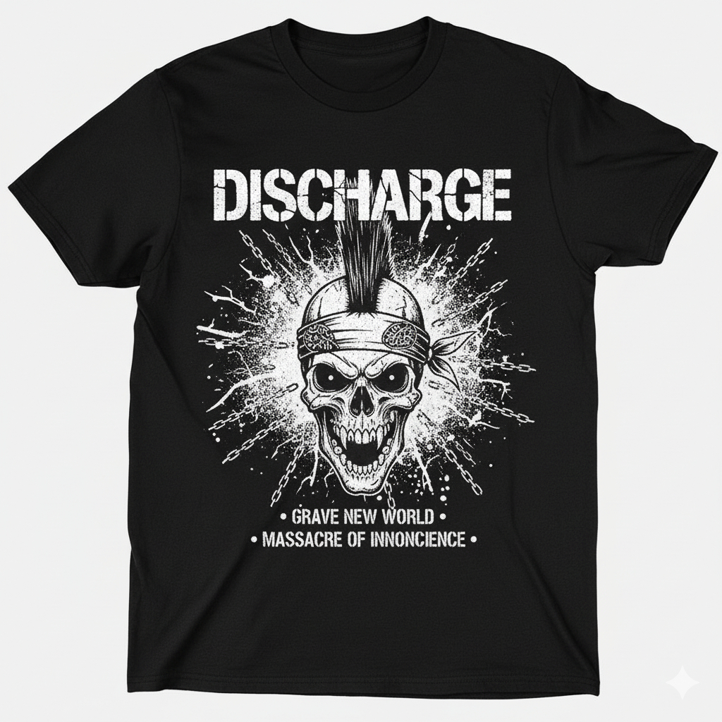 Camiseta DISCHARGE GRAVE NEW WORLD EXPLOITED DTF ALTA QUALIDADE NÃO RACHA COMO SILK SCREEN PLUS SIZE