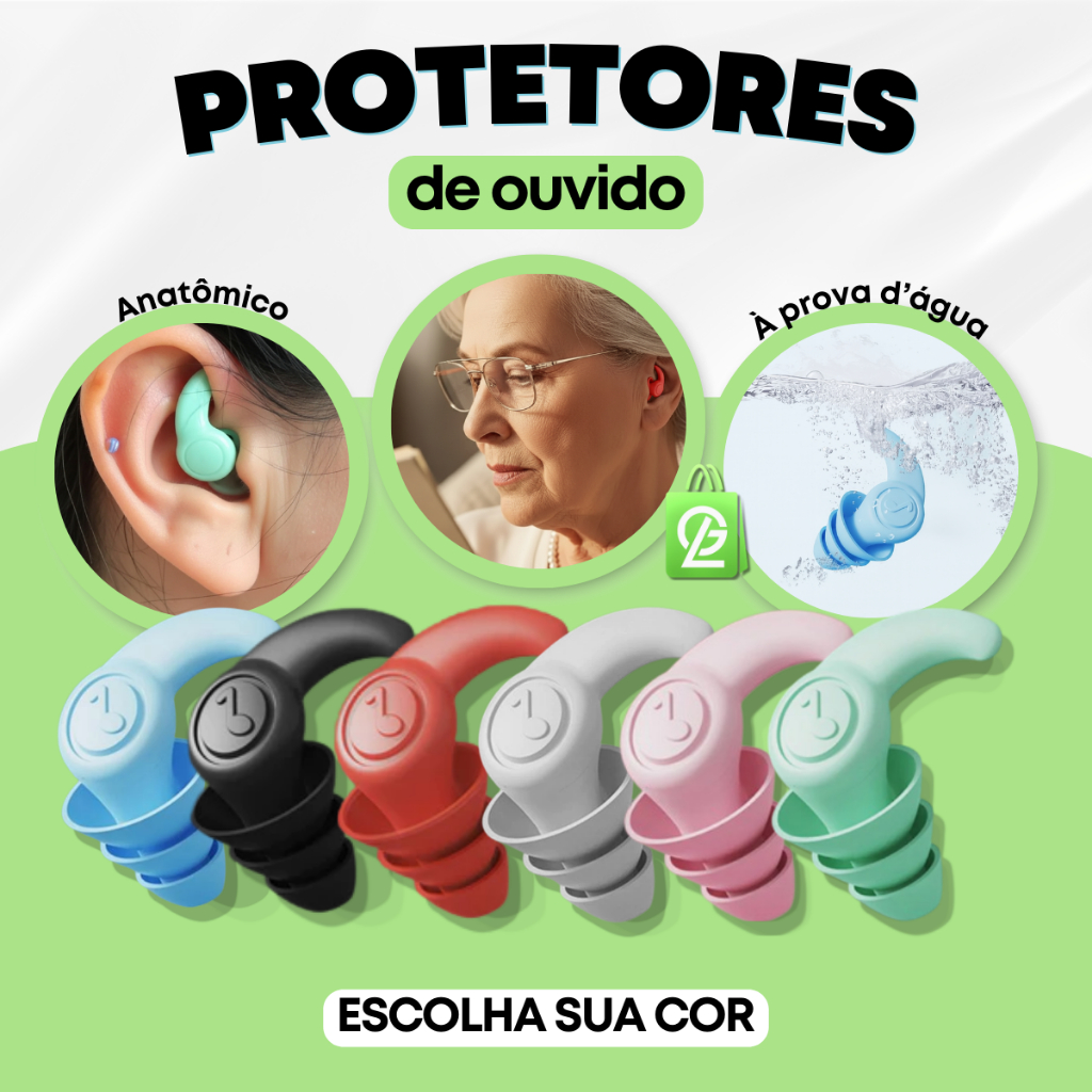 Protetor Auricular Silicone Tampão de Ouvido Redução de Ruído Sono Concentração Esporte Reutilizável