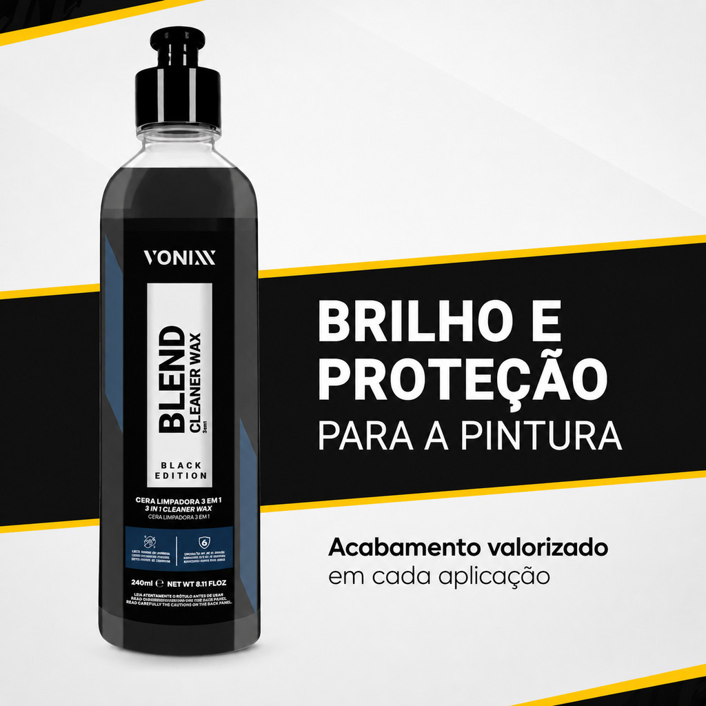 Blend Cleaner Black Wax Vonixx 240ml Cera para Carros Pretos e Escuros Brilho Proteção da Pintura