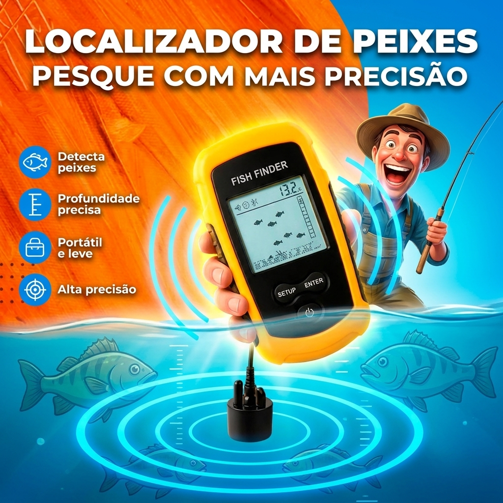 Localizador Peixe Sonar Portátil Com Sonda Para Pesca LocalizaGPS Portátil Até 100m Barco Pesca E Caiaque