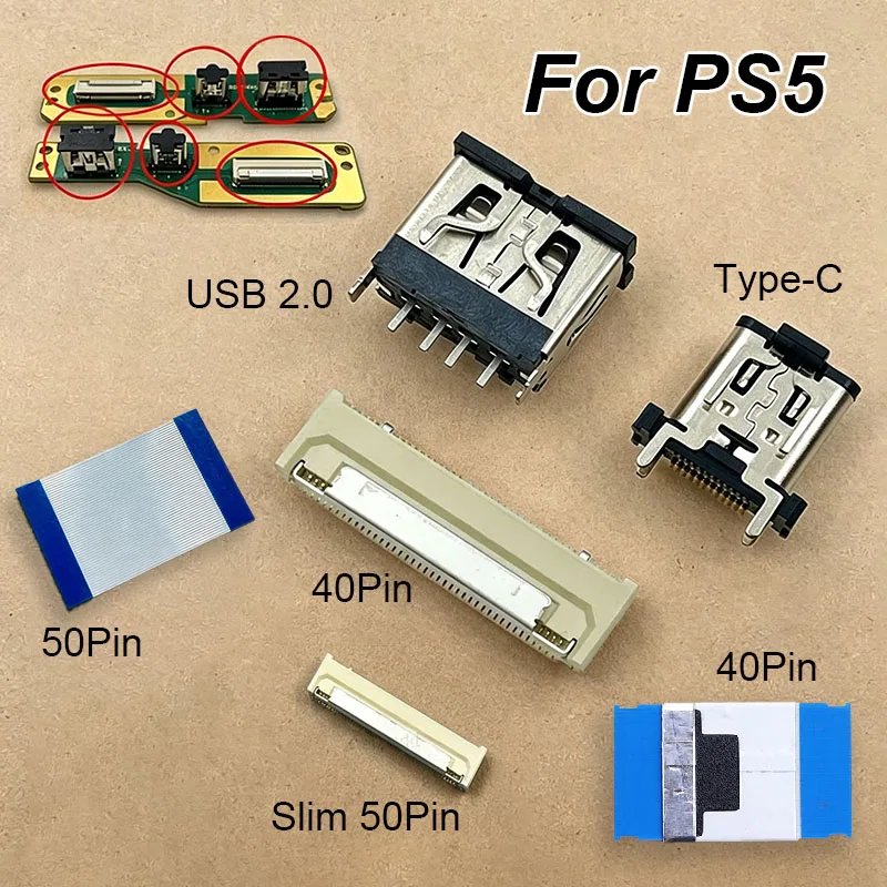 1PCS For PS5 Side Panel USB 2.0/Type-C Socket Connector 40Pin/50Pin/Slim50Pin Flat Cable Connector Motherboard