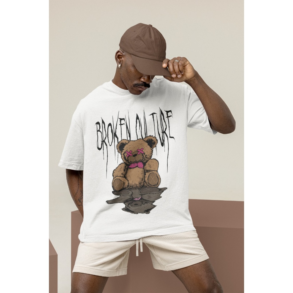 Camiseta Oversized Streetwear Broken urso 100% Algodão Fio 30.1 P ao G3 Grande