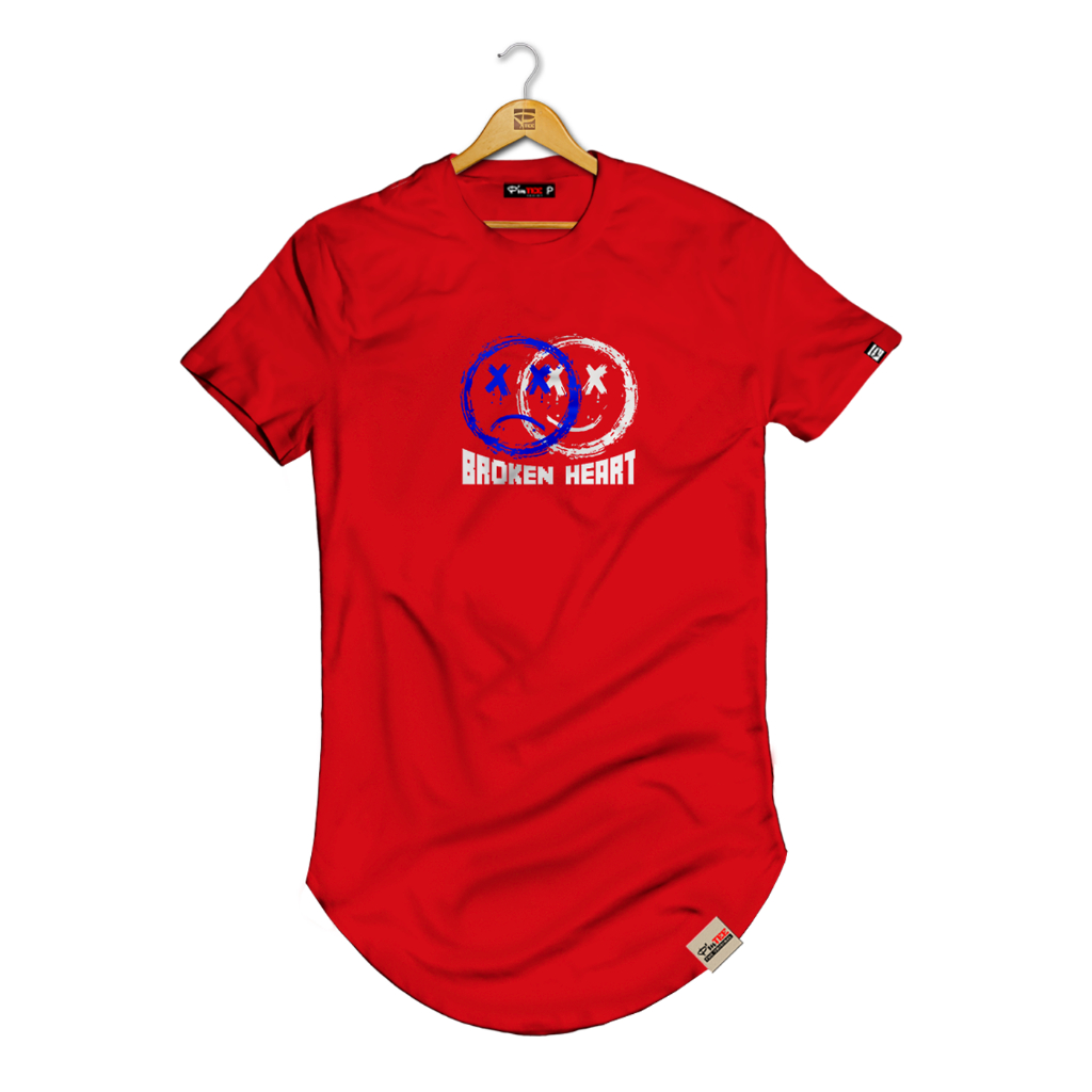 Camiseta Longline Masculina Algodão Broken Heart Smily