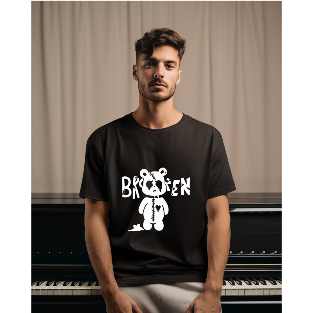 Camisa Camiseta Blusa Unissex Streetwear Algodao Malha Basica Urso Broken