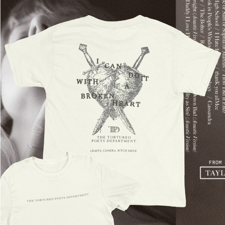 CAMISETA TAYLOR SWIFT TTPD I CAN DO IT WITH A BROKEN HEART ALGODÃO
