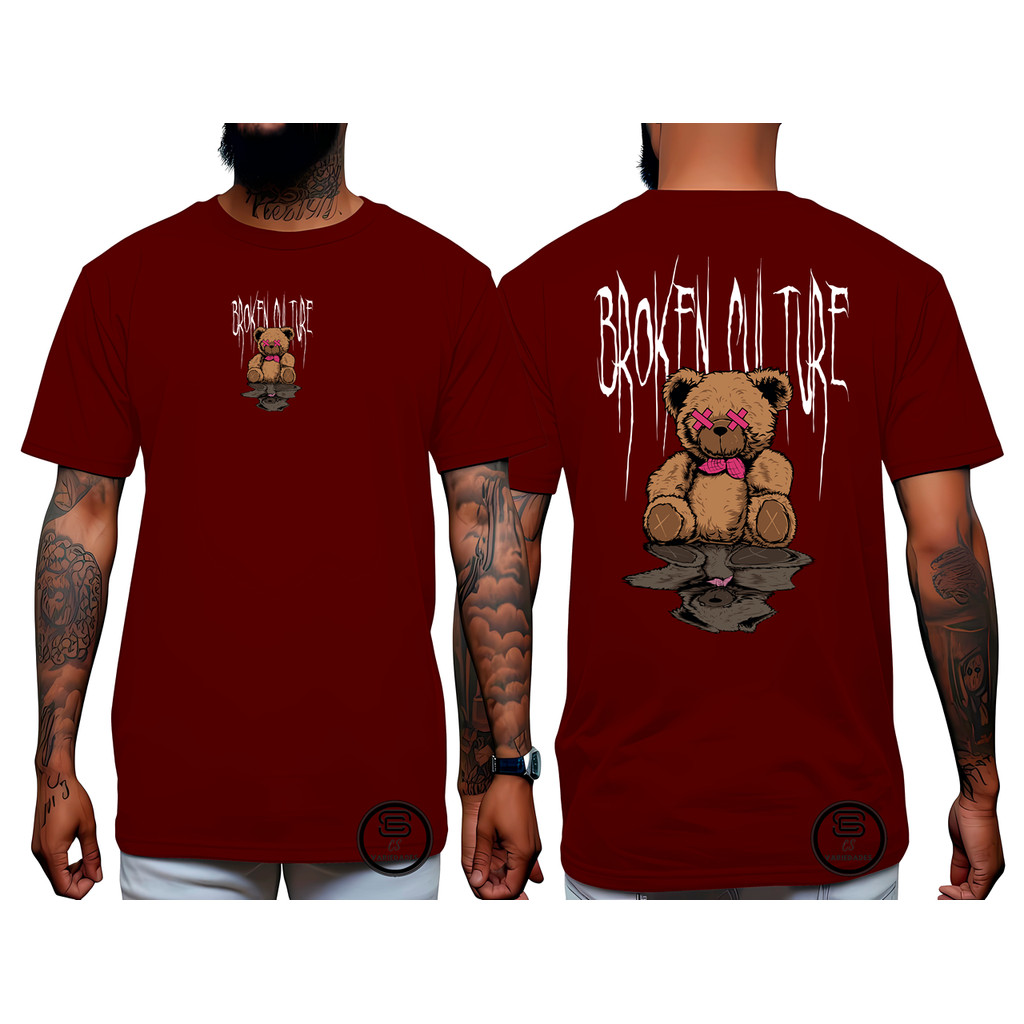Camiseta Unissex Streetwear  Estampada Urso Bear Broken Estampa Frente e Costas 100% Algodão Malha Premium