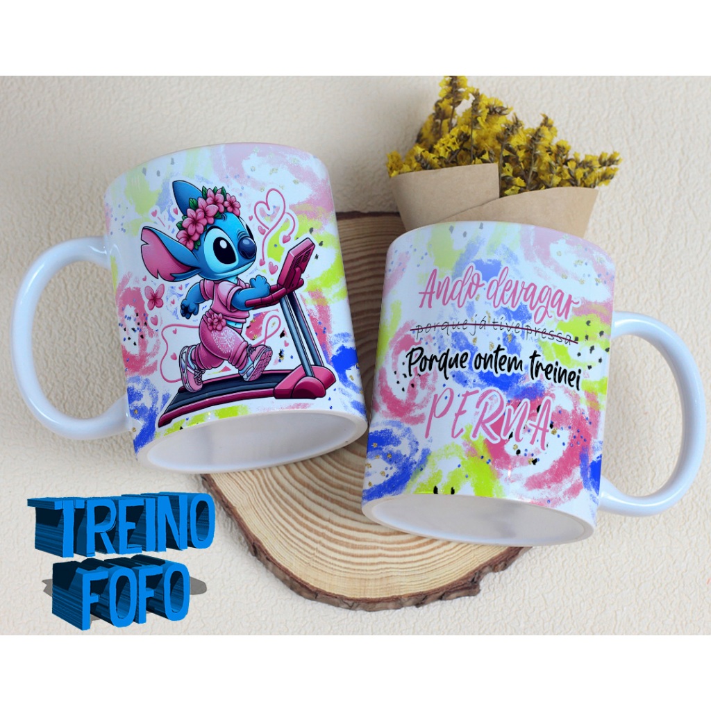 Caneca ESTAMPADA  Personagens fitness Treino Fofo academia gym item de treino