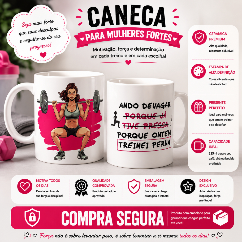 Caneca Fitness Gym Girl Academia Treino Musculação Presente Mulher Forte café pré-treino 325ml