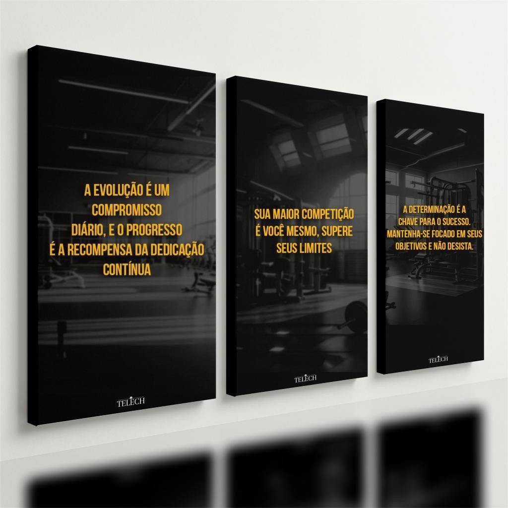 Kit 3 Quadro Decorativo Academia Motivacional Quarto Gym