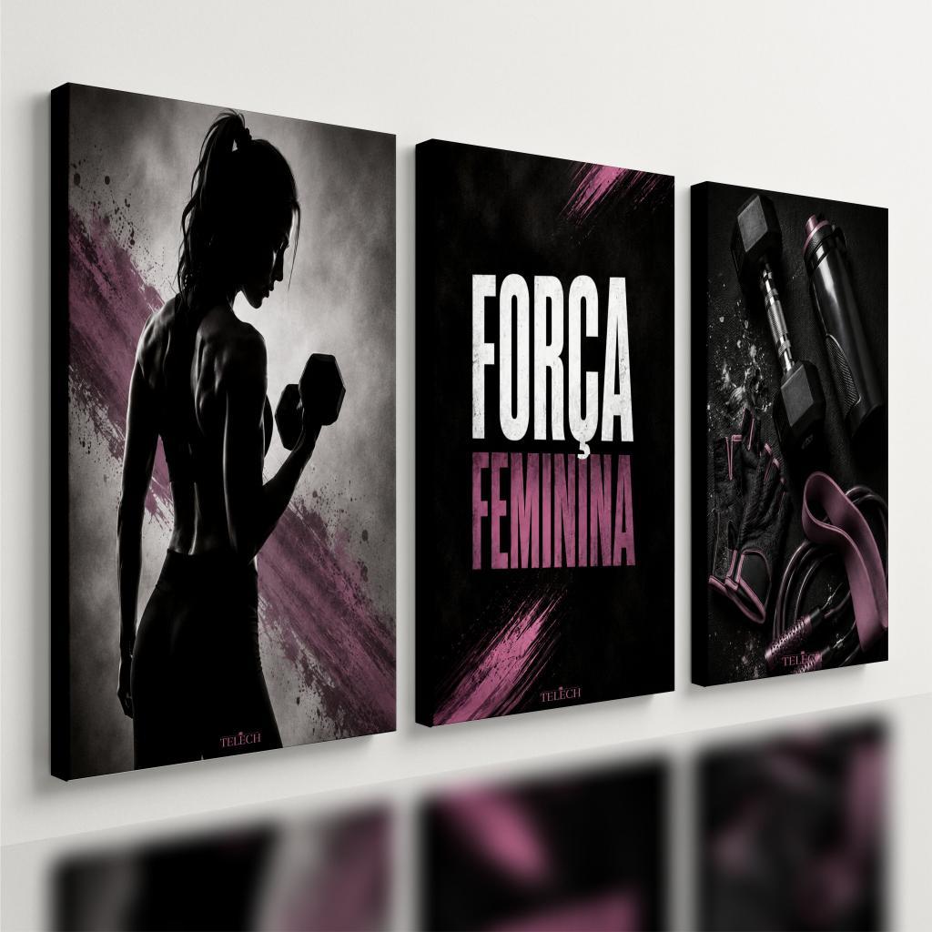 Kit3 Quadro Decorativo Mulher Academia Musculação Gym Crossfit Fitness Treino