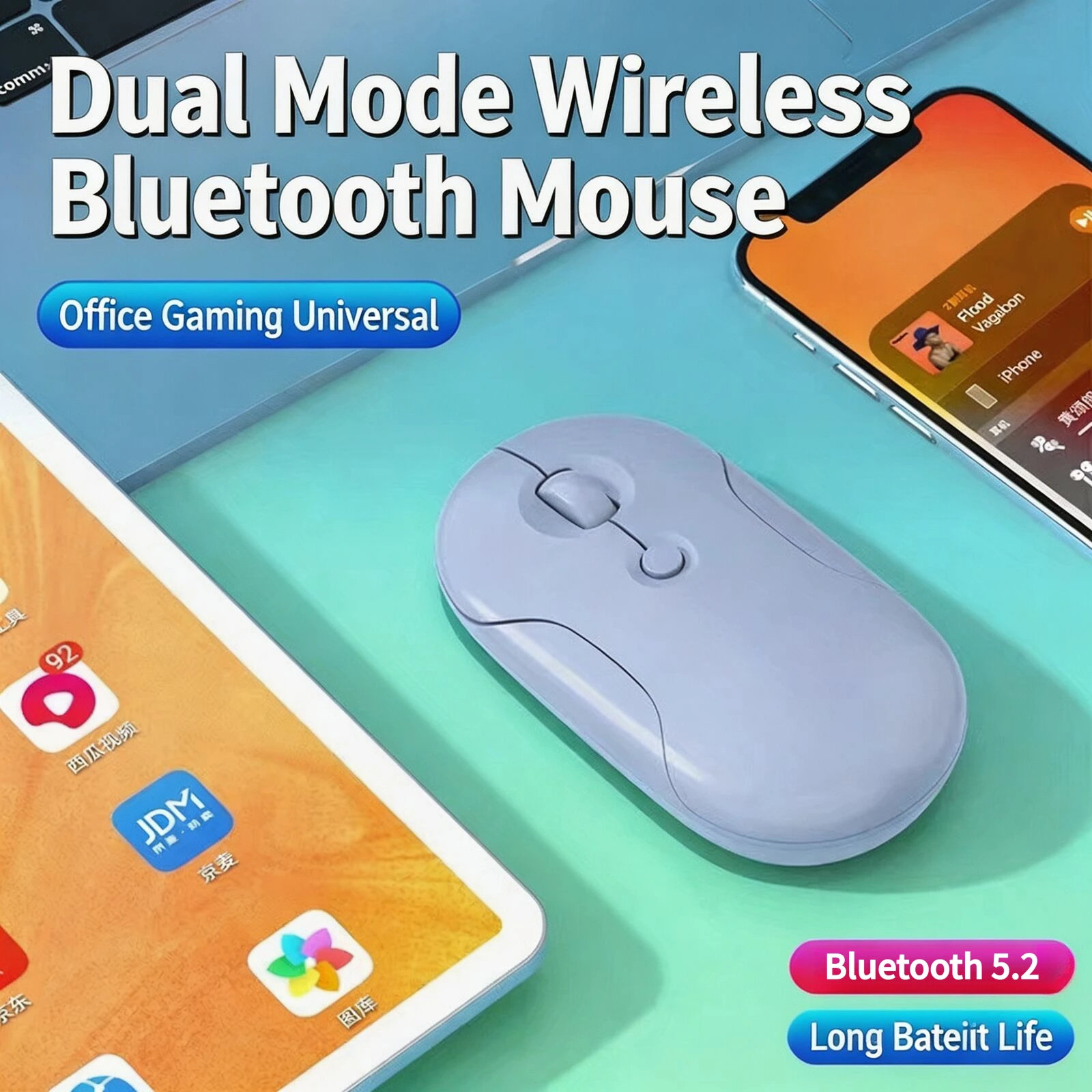 Dual Mode Wireless Mouse 2.4G Bluetooth Rechargeable 3 Adjustable DPI Portable Cute Slim Mice For Laptop Tablet Office Gaming
