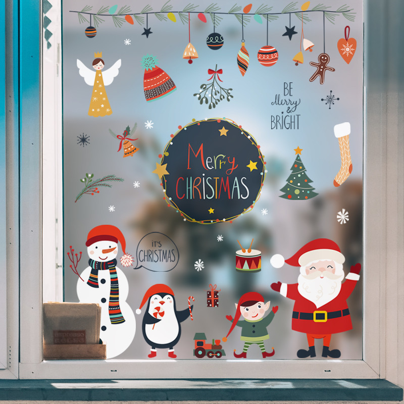 Ano novo decoração de natal adesivos de parede dupla face à prova dwaterproof água janela de vidro Shopping Storefront d