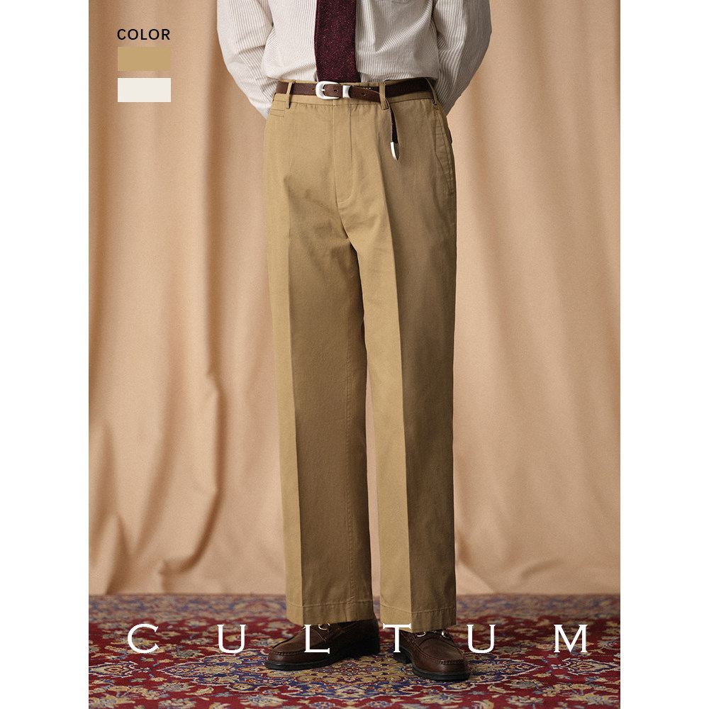 CULTUM ROWING CLUB Ivy 100% algodão cintura alta plissada livre Casual cáqui calças masculinas Chino