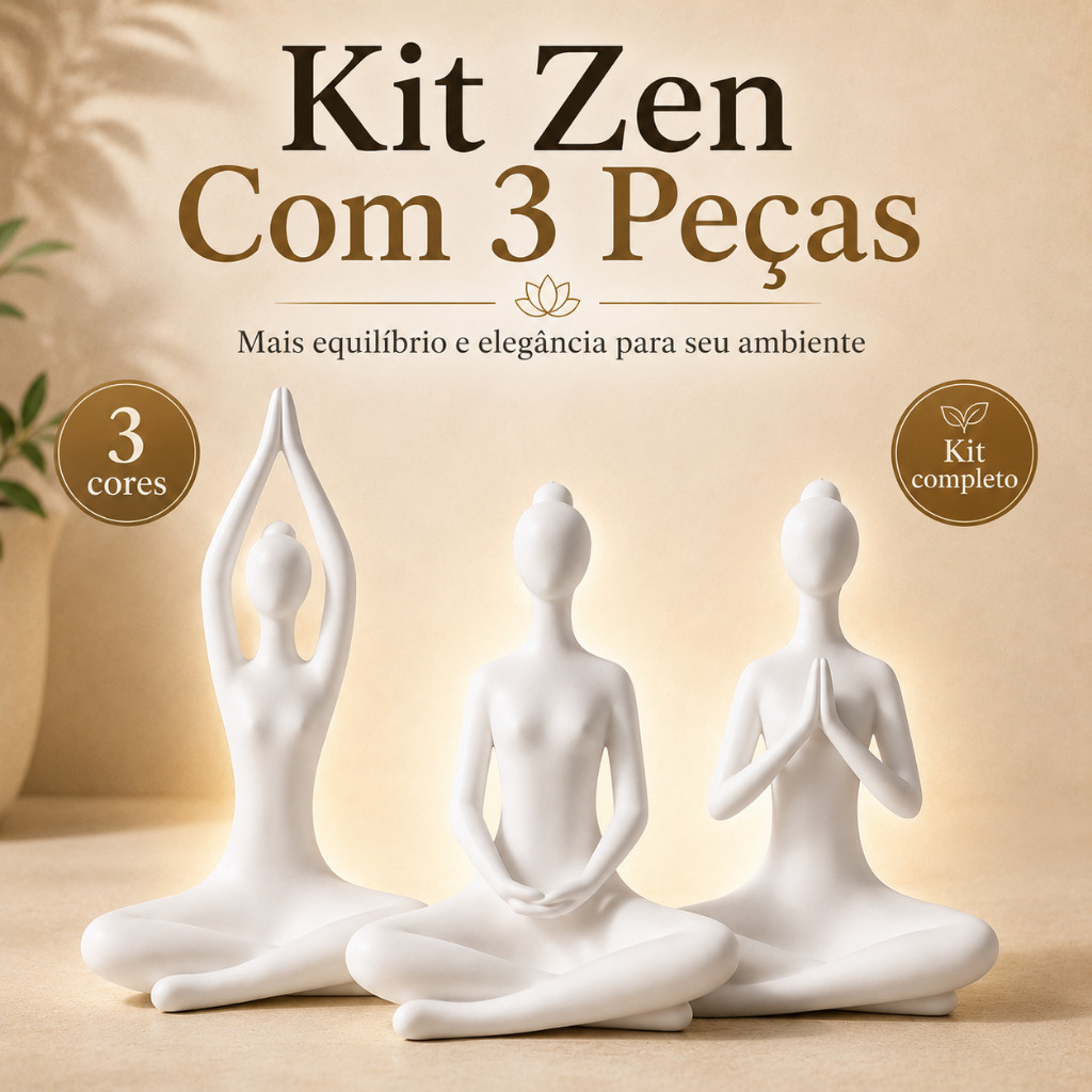 Kit 3 Esculturas Yoga Meditação Presente Zen Decoração Sala Escritório