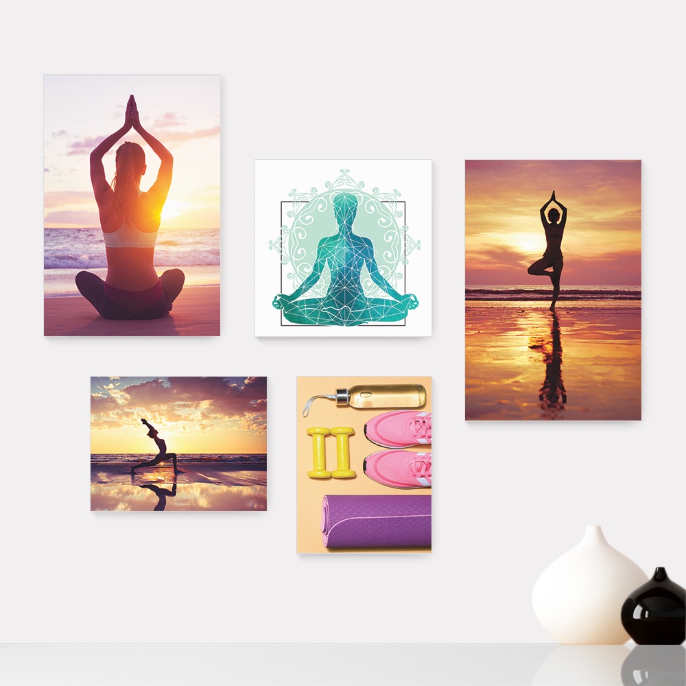 Kit 5 Quadros Decorativos Placas - Yoga - Relaxamento - Meditação Casa Quarto Sala - 178ktpl5