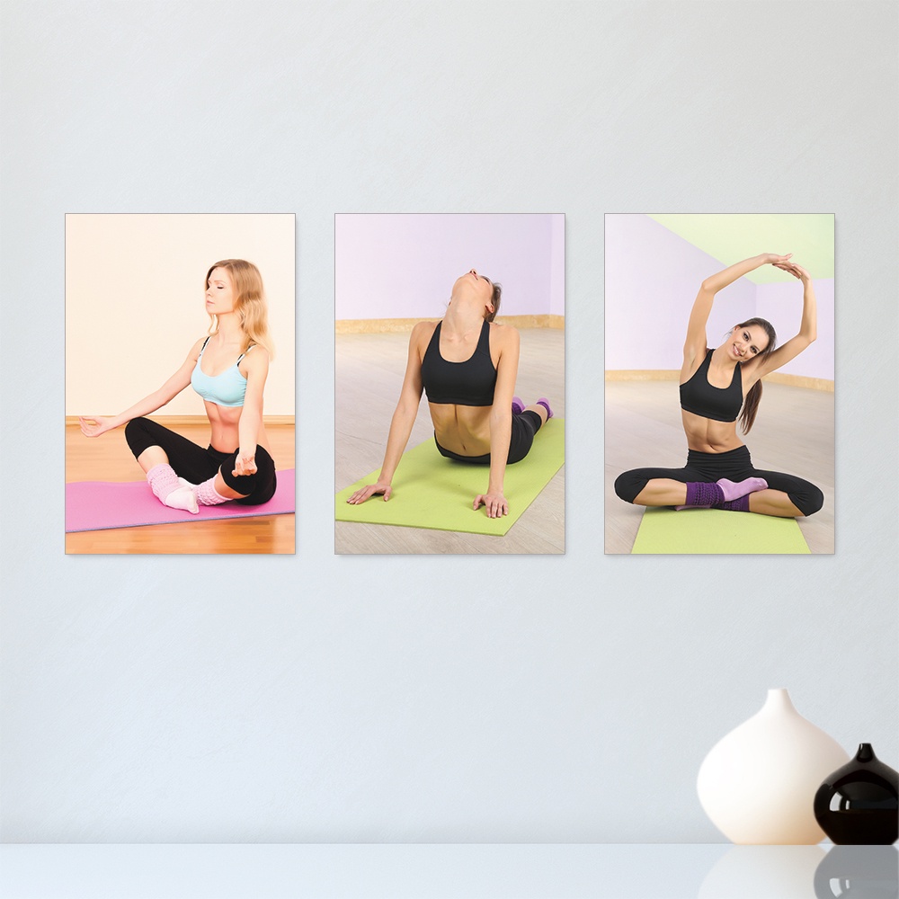 Kit 3 Quadros Decorativos Yoga Ioga Pilates Casa Quarto Sala Placas Decorativas - 0005ktpl