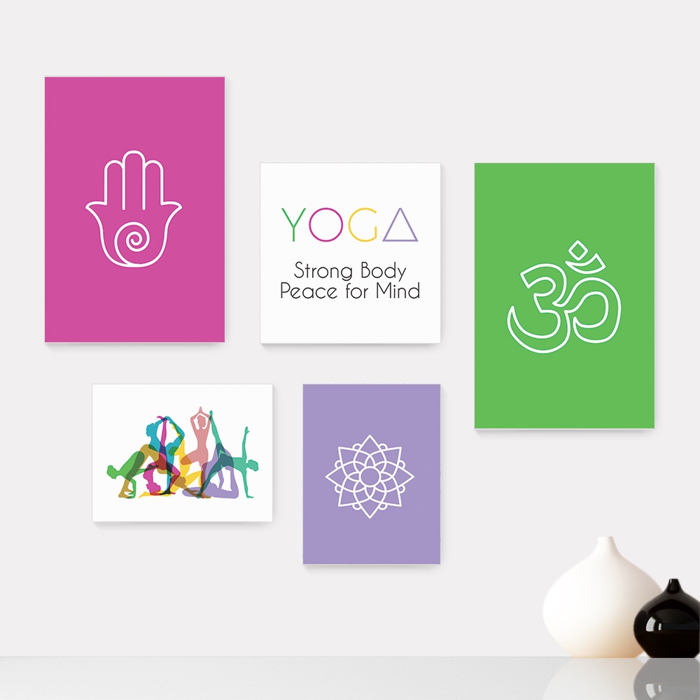 Kit 5 Quadros Decorativos Placas - Yoga Meditação Studio Casa Quarto Sala - 080ktpl5