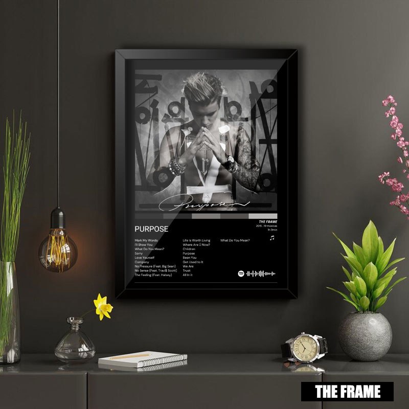 Quadro Decorativo A4/A3 Spotify Justin Bieber Album Purpose