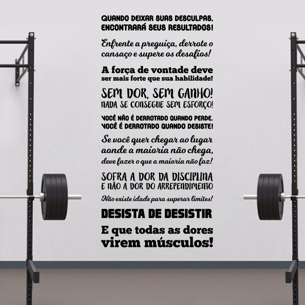 Adesivo de Parede Frases Motivação Academia | Fitness Treino Gym Decoração Esportiva