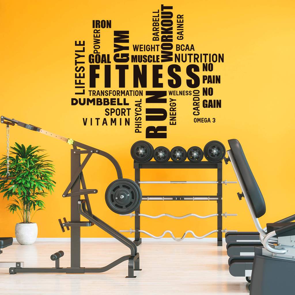 Adesivo de Parede Palavras Motivação Academia Inglês Fitness Run Gym