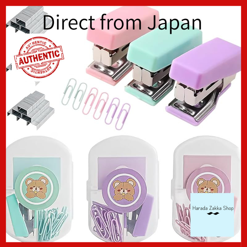 Mini Stapler Set - 3 Box Set, Compact and Portable Stapler Kit, Beautiful and Cute Stapler Clips and Staples, Ideal for Students, Home Use, Business Trips, Includes Storage Box (Pink/Green/Purple)[Direct from Japan]