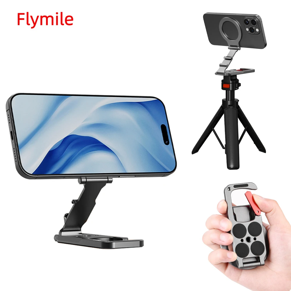 Flymile Magnetic Phone Holder Carabiner Mount for iphone 17 16 15 14 Accessories Handle Tripod Adapter Compatible with MagSafe