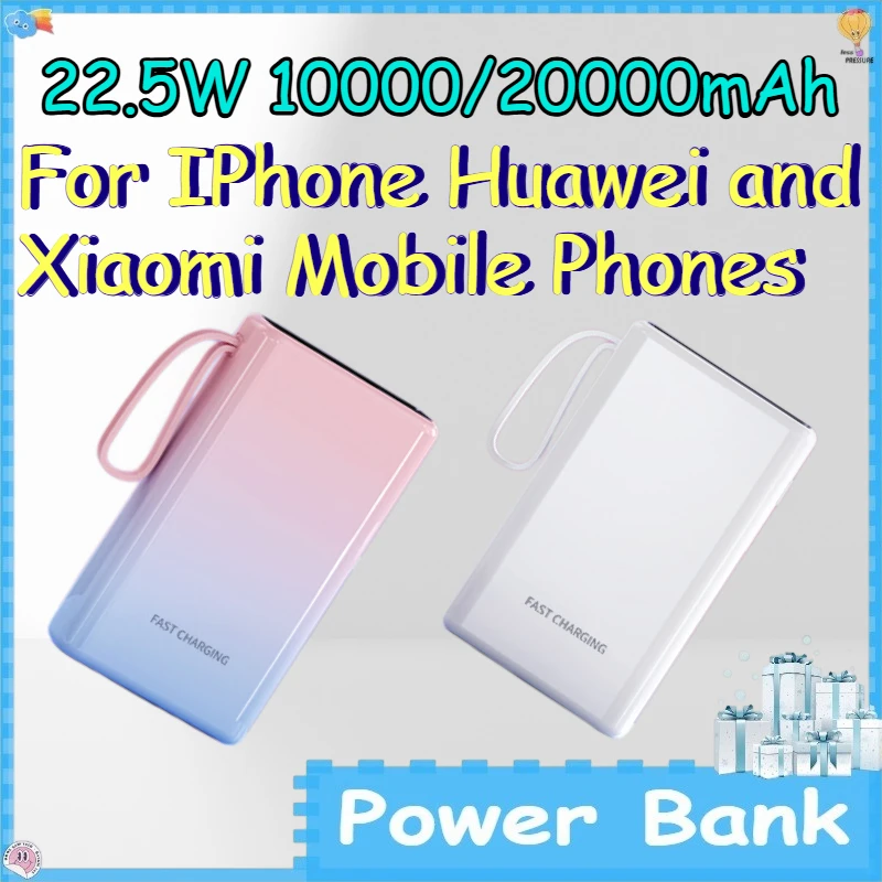 22.5W 10000/20000mAh Power Bank for IPhone Huawei and Xiaomi Mobile Phones Portable Mobile PowerBank with Built - in Cable
