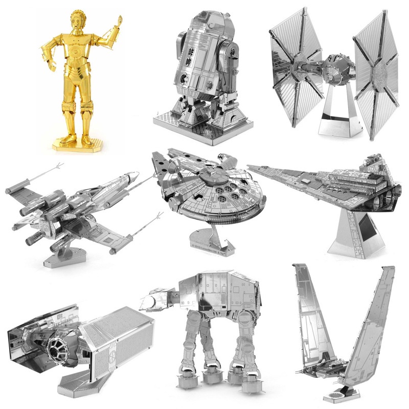 Mini 3D Metal Puzzle toys Manual DIY Spacecraft Millennium Falcon Star Destroyer Imperial Shuttle AT Robot Assemble Modelo Brinquedos Educativos Para Crianças