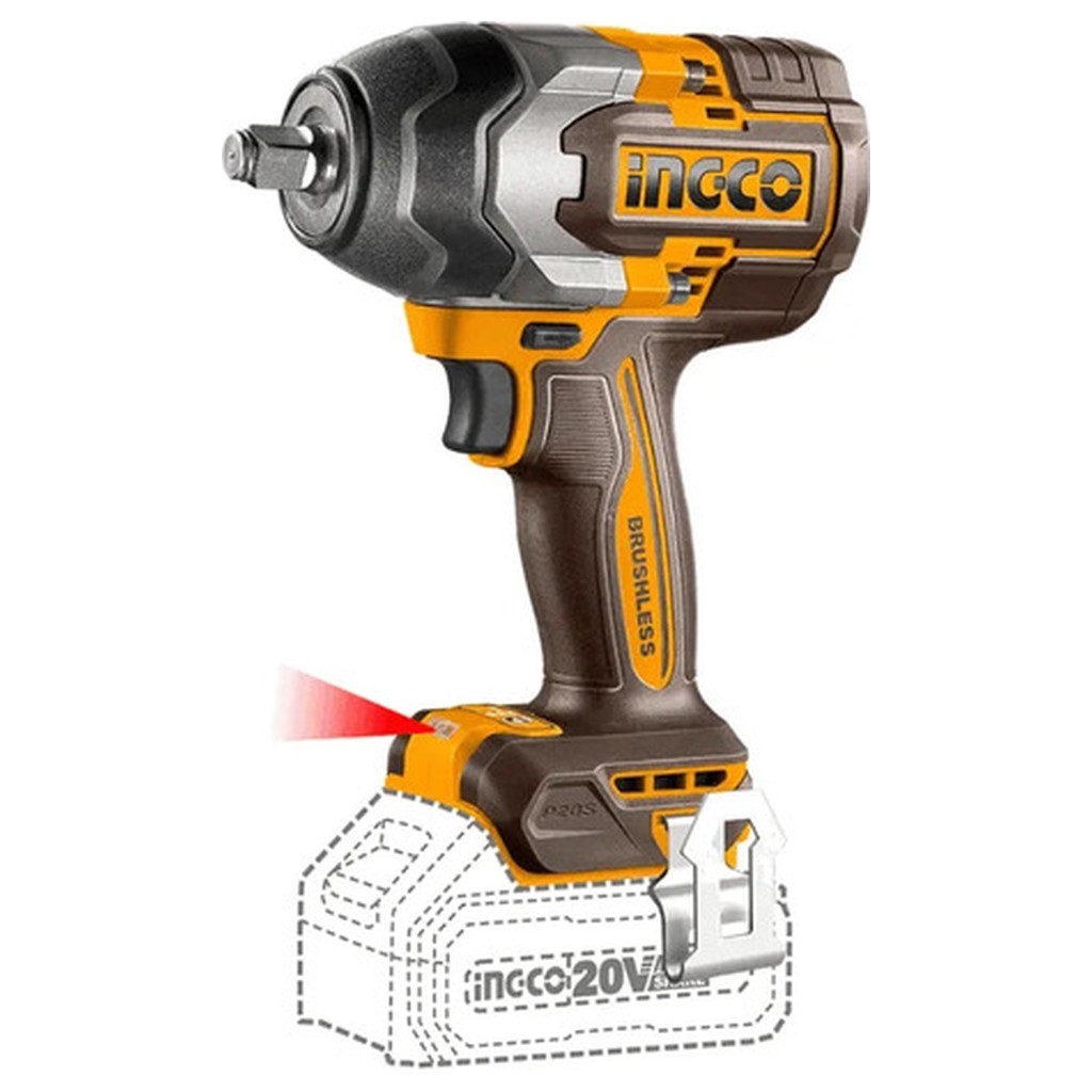 Chave Impacto Ingco CIWLI2045-9 20V 405Nm 1/2 Laranja Kit 2 Baterias 2Ah Soquete Maleta