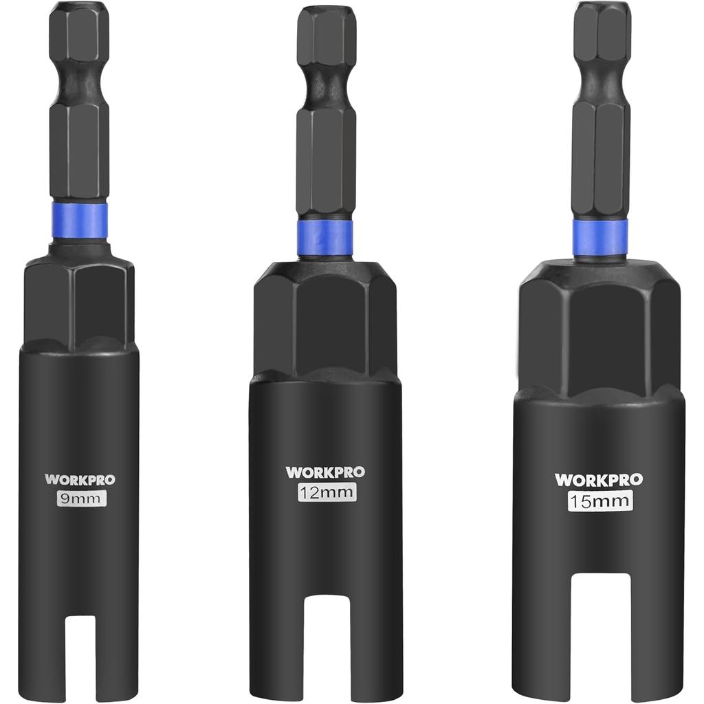 Conjunto De Driver De Porca De Asa WORKPRO 3 Peças , Broca De Chave Elétrica (9 Mm , 12 , 15) , Haste Hexagonal De 1/4 D