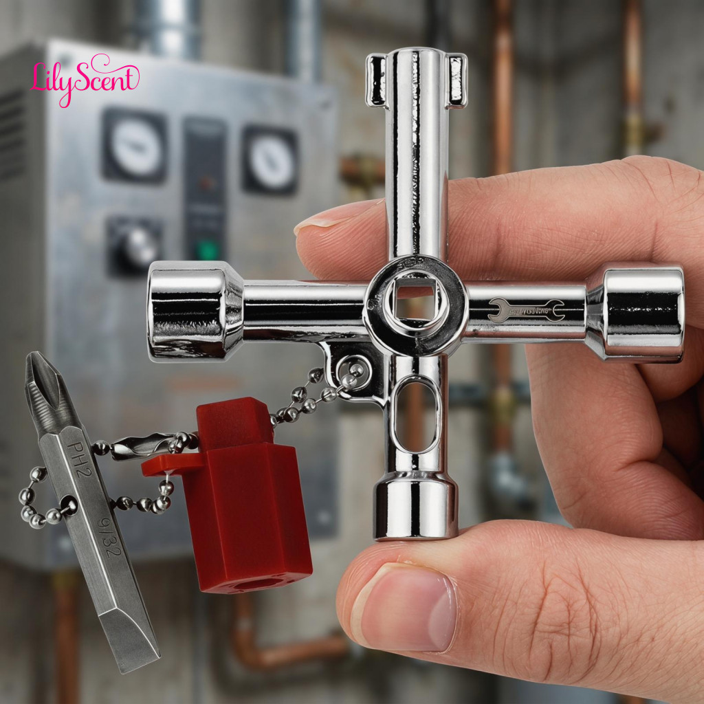 Utility Key Wrench Anti-rust Valve 4-in-1 Water Meter Multi-functional Tool with Screwdriver Head High-strength Steel fo
