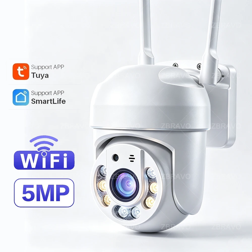 Tuya WiFi Camera Outdoor 5MP IP 360° Waterproof Home Security Surveillance Ai Auto Tracking Smart Life CCTV PTZ Color Night View