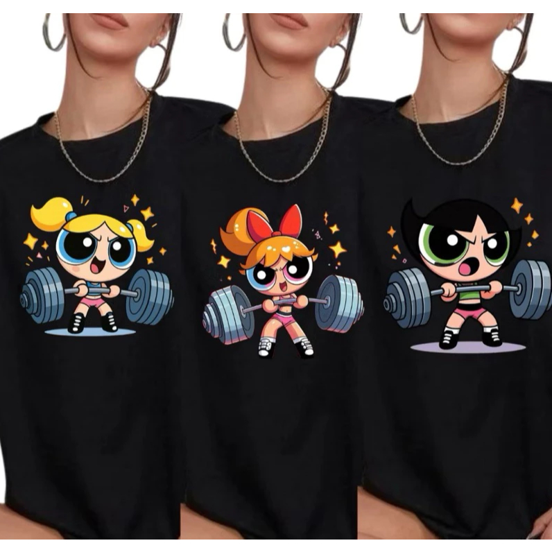 Kit 3 Camisetas Promocional Treino Gym Feminina As Meninas Super Poderosas Academia Fitness