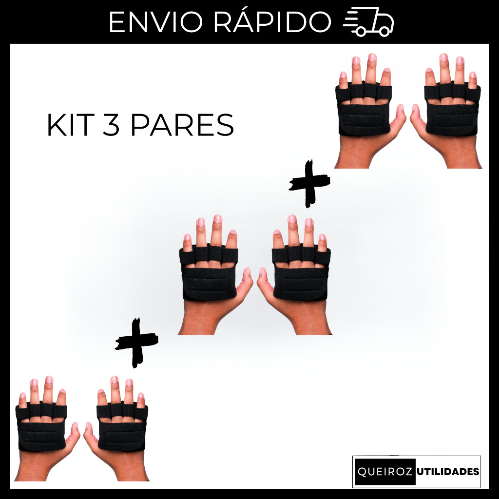 Kit - Luvas Caleira De Academia Para Musculação - 3 Pares De Luvas Treino Crossfit Fitness Bike Dedeira