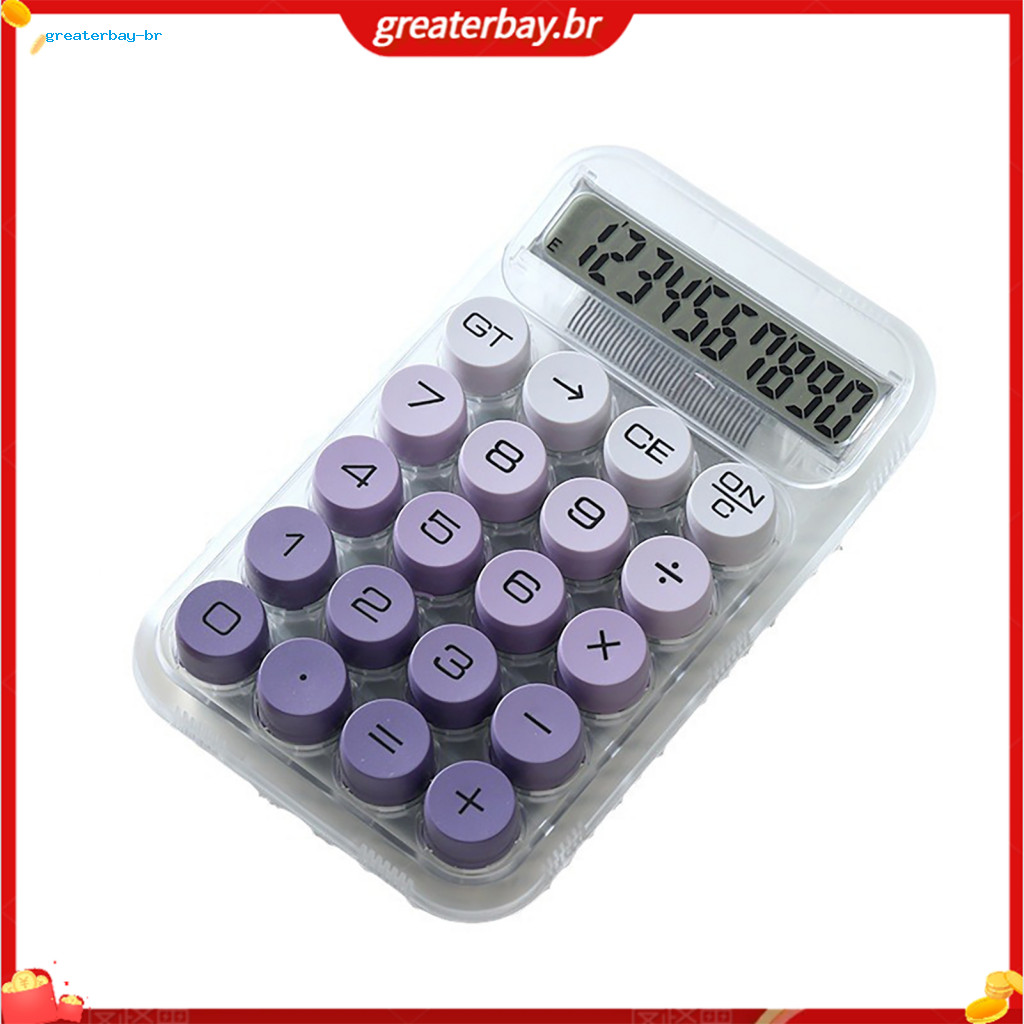 Round Mechanical Keyboard Calculator with Gradient Colors 10-digit Display Cute Dopamine Style Desktop Tool for Students