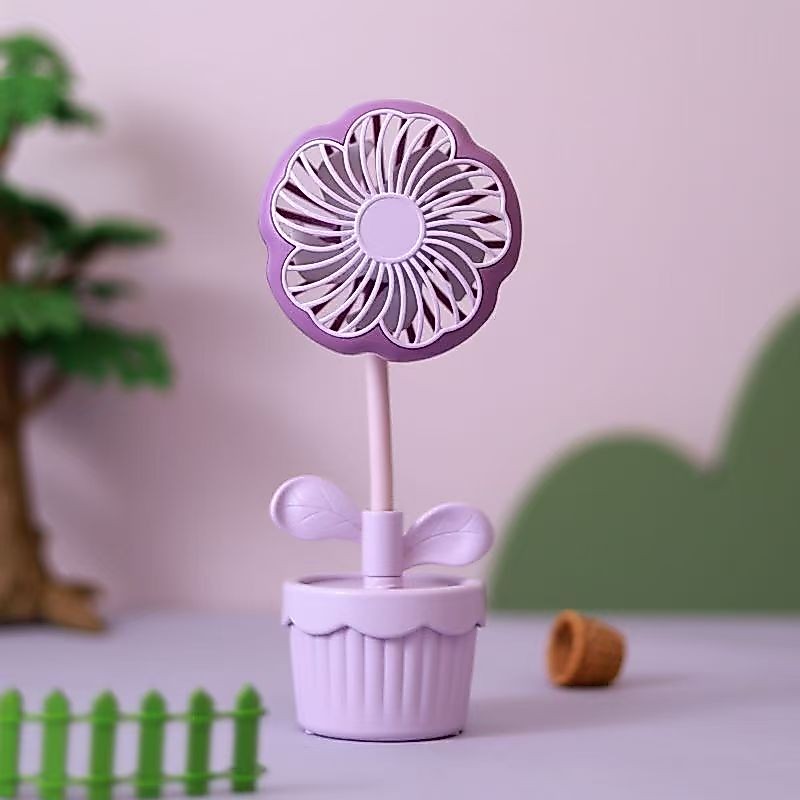 Ventilador de flor bonito pequeno dormitório estudante ventilador Desktop portátil escritório carregamento dos desenhos