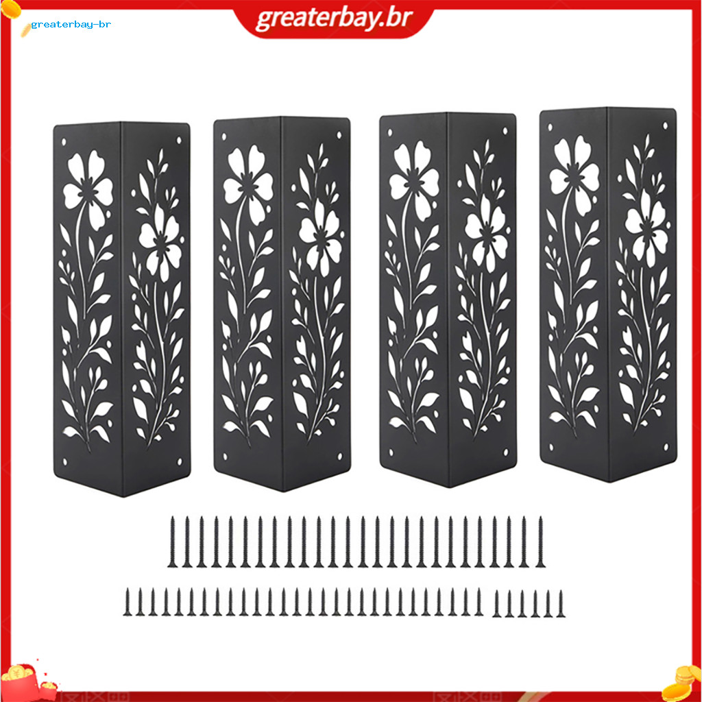 4pcs Heavy Duty Metal Garden Bed Corner Brackets with Screws – Durable Decorative Floral Wood Braces for Raised Plante
