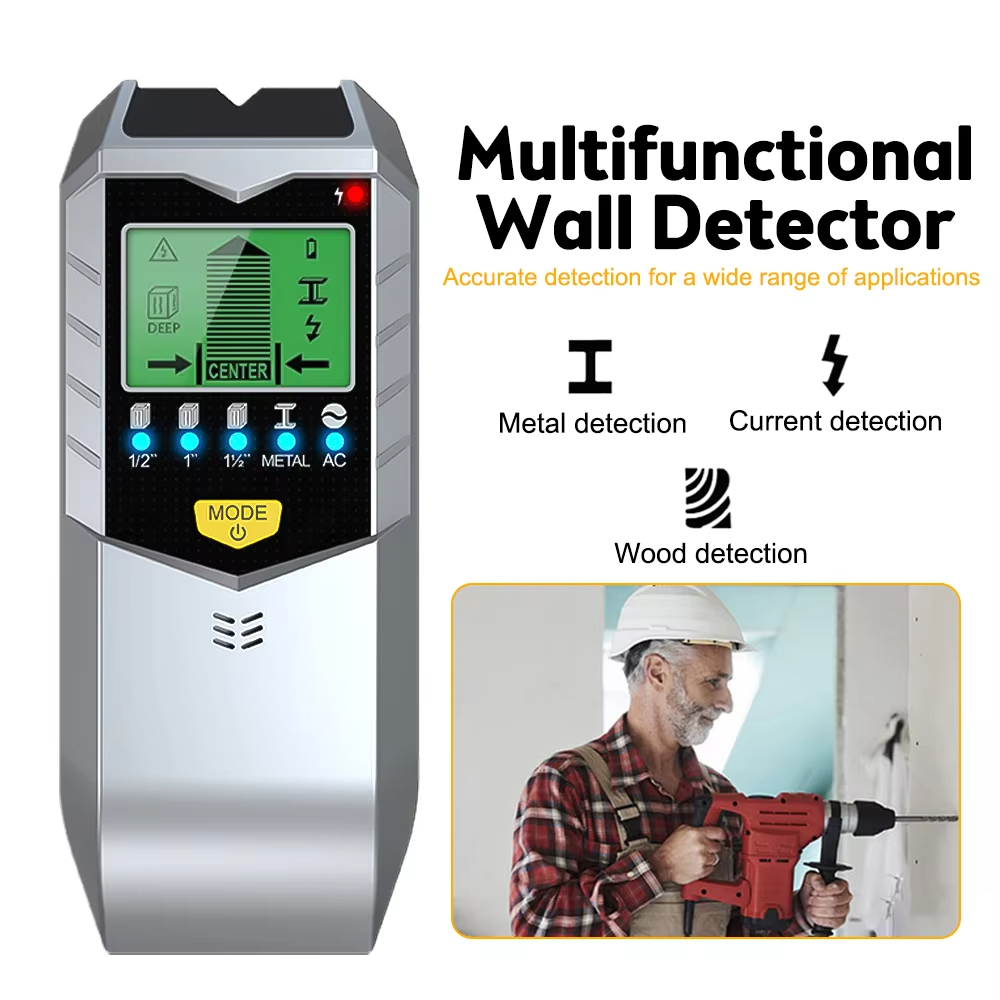5-in-1 Wall Detector for Wood/Metal/Stud/AC Wire/Pipe Beam with Digital LCD Display and Audio Alarm
